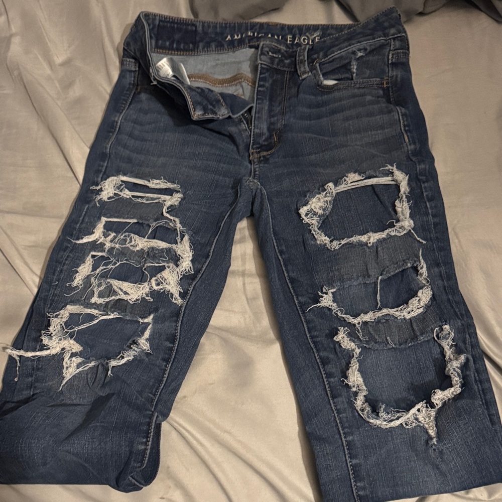 American Eagle Outfitters Women's Ripped Ankle Jeans - Dark Blue